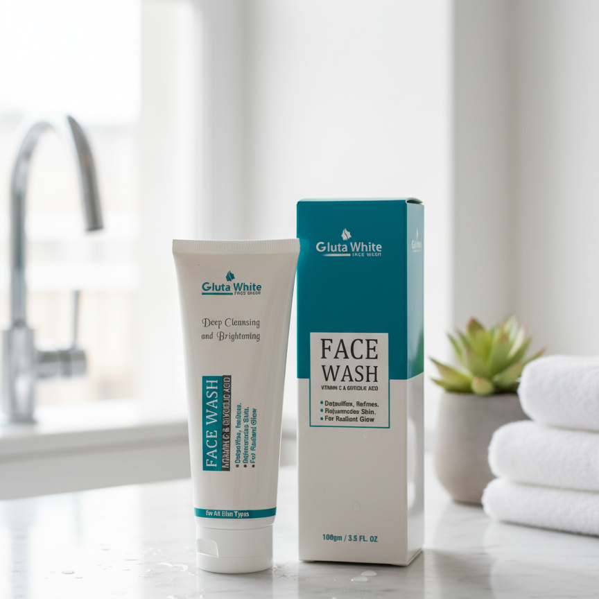 Gluta White Face Wash – Deep Cleansing & Brightening with Vitamin C & Glycolic Acid & Skin for Radiant Glow (100g)
