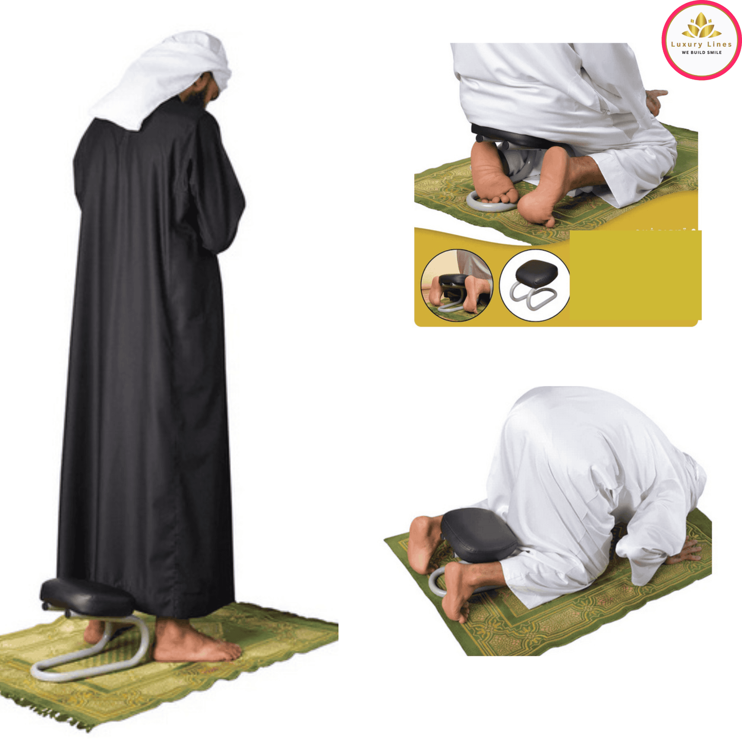 Premium Stainless Steel Prayer Stool Chair – Comfortable Cushioned Namaz Chair for Daily Worship/Prayer.