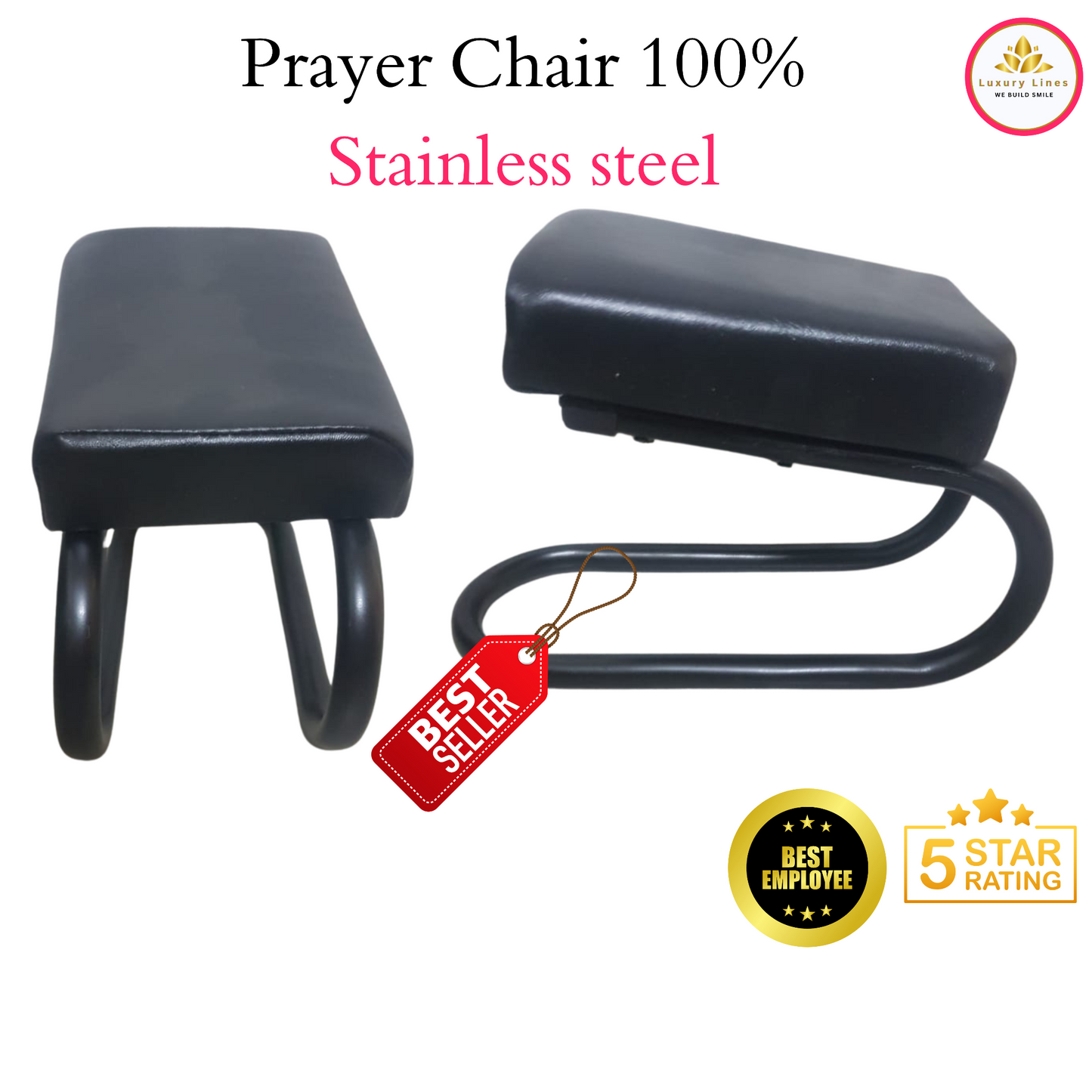 Premium Stainless Steel Prayer Stool Chair – Comfortable Cushioned Namaz Chair for Daily Worship/Prayer.