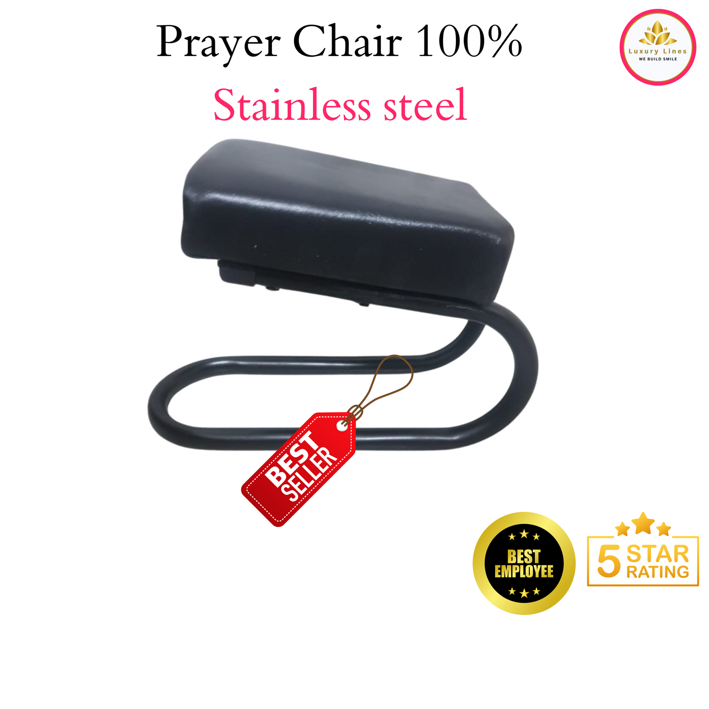 Premium Stainless Steel Prayer Stool Chair – Comfortable Cushioned Namaz Chair for Daily Worship/Prayer.