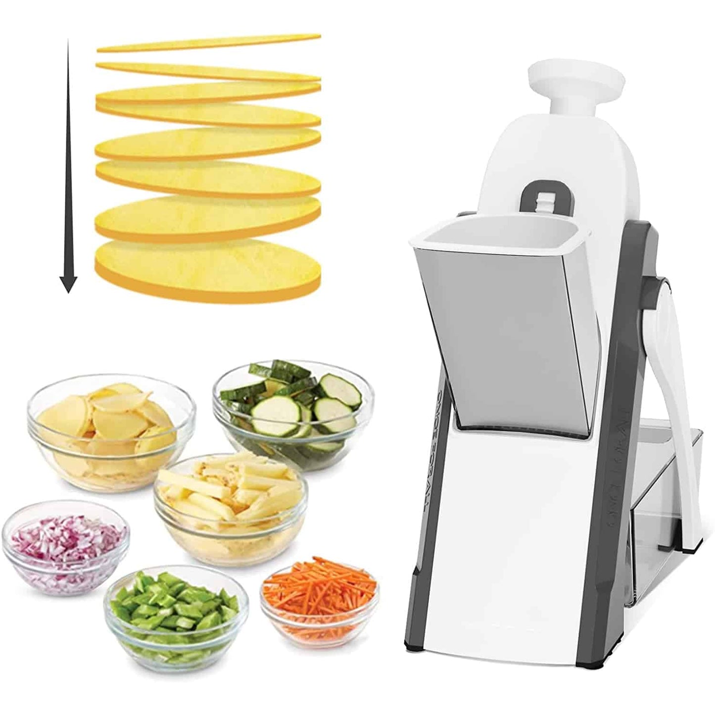QieCai Safe 5-in-1 Adjustable Mandoline Vegetable Slicer Chopper for Kitchen Prep