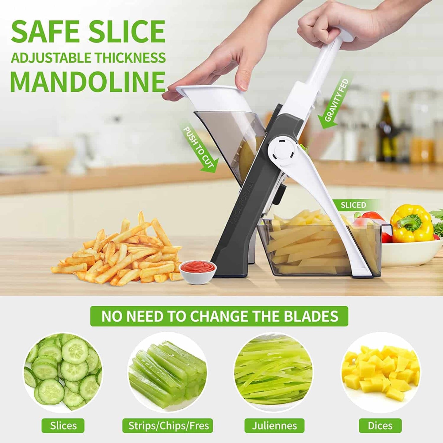 QieCai Safe 5-in-1 Adjustable Mandoline Vegetable Slicer Chopper for Kitchen Prep