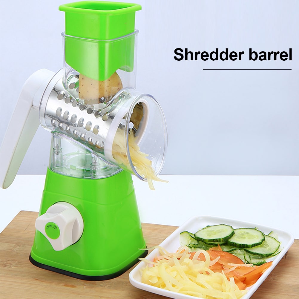 Effortless Manual Rotary Vegetable Slicer Drum Cutter with 3 Interchangeable Stainless Steel Blades