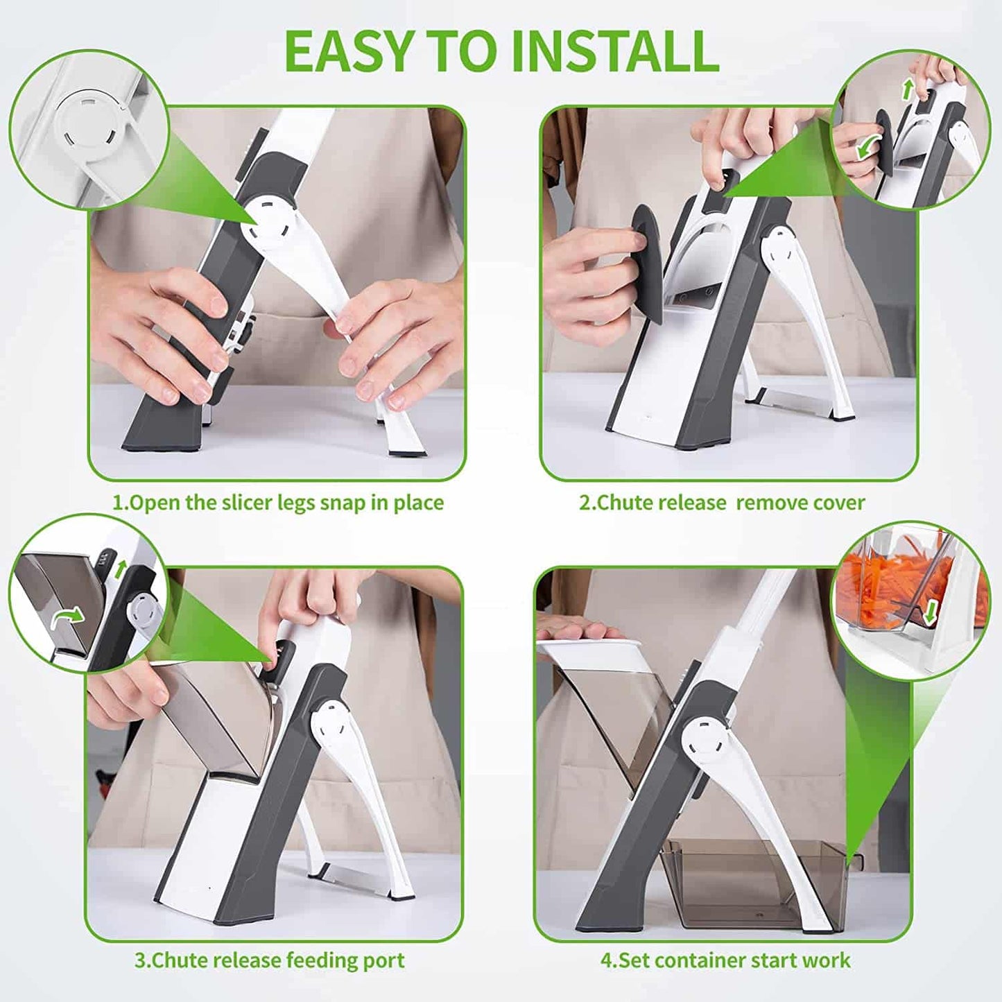 QieCai Safe 5-in-1 Adjustable Mandoline Vegetable Slicer Chopper for Kitchen Prep