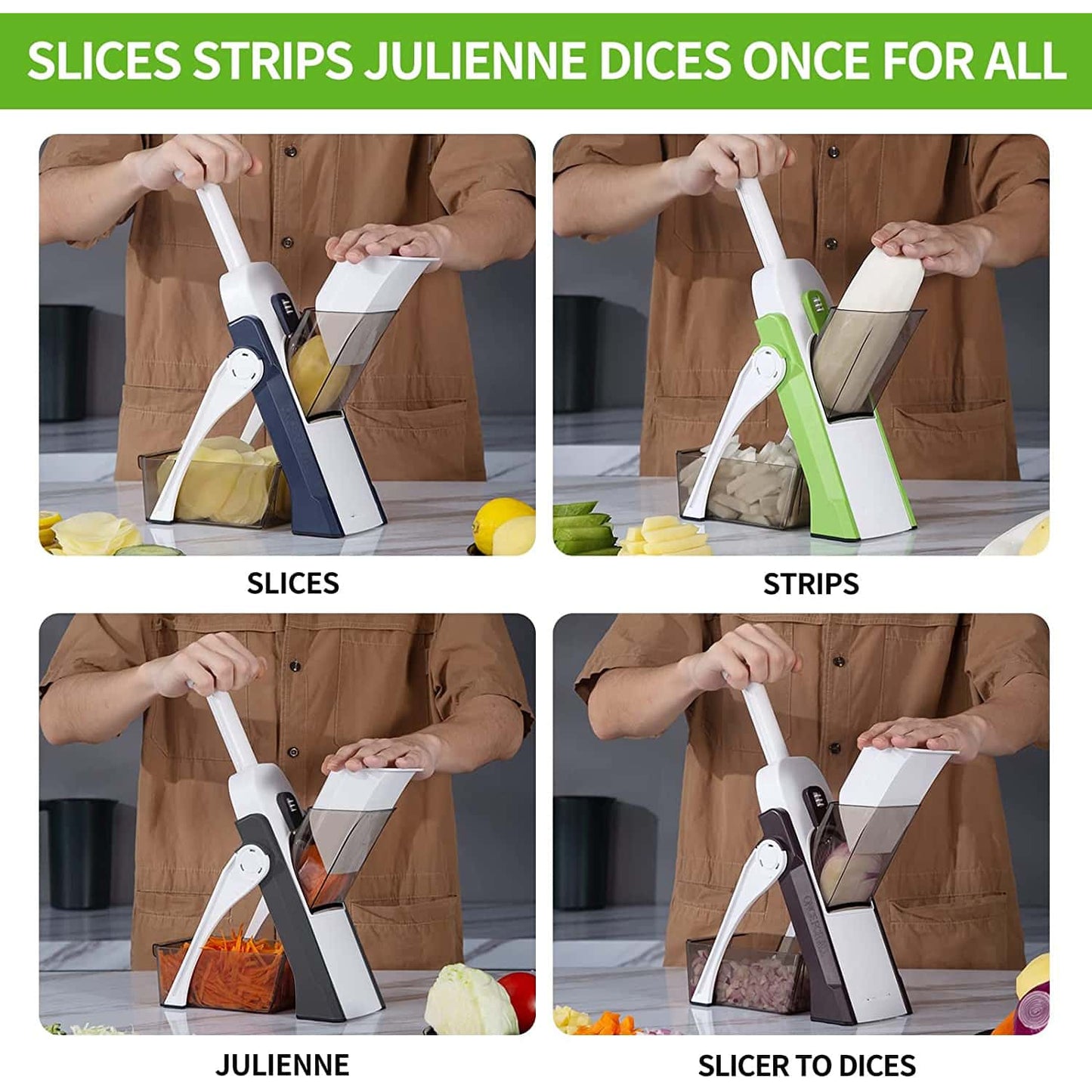 QieCai Safe 5-in-1 Adjustable Mandoline Vegetable Slicer Chopper for Kitchen Prep