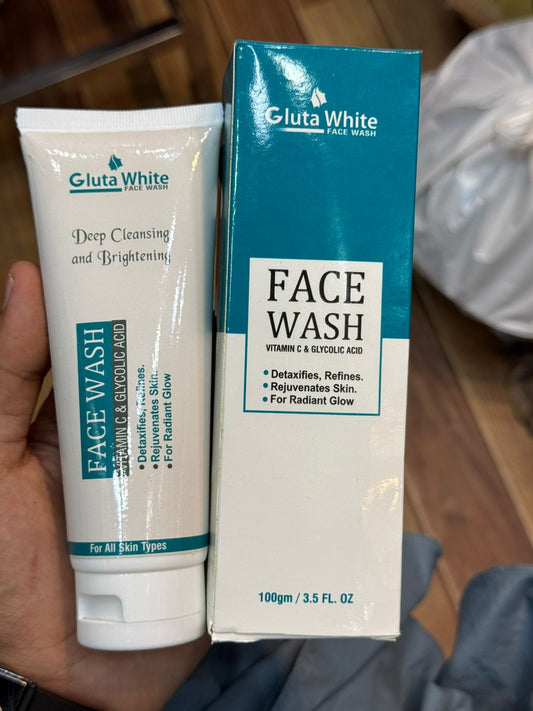 Gluta White Face Wash – Deep Cleansing & Brightening with Vitamin C & Glycolic Acid & Skin for Radiant Glow (100g)