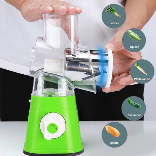 Effortless Manual Rotary Vegetable Slicer Drum Cutter with 3 Interchangeable Stainless Steel Blades